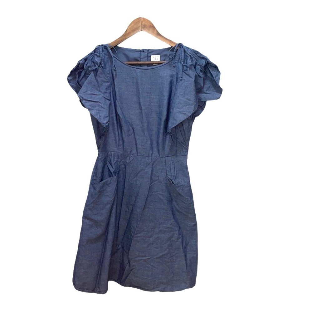A New Day Blue Chambray Blue Denim Dress Flutter Sleeve 100% Cotton Size Small